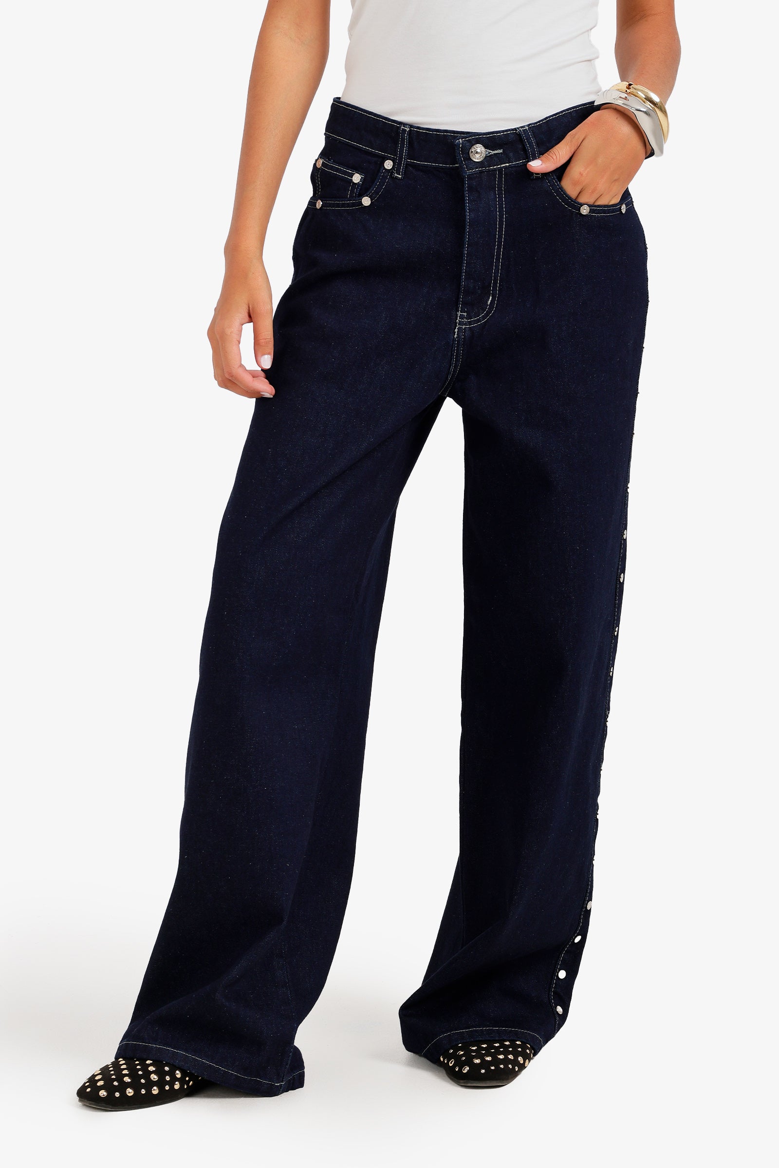 Side Studded Denim Pants
