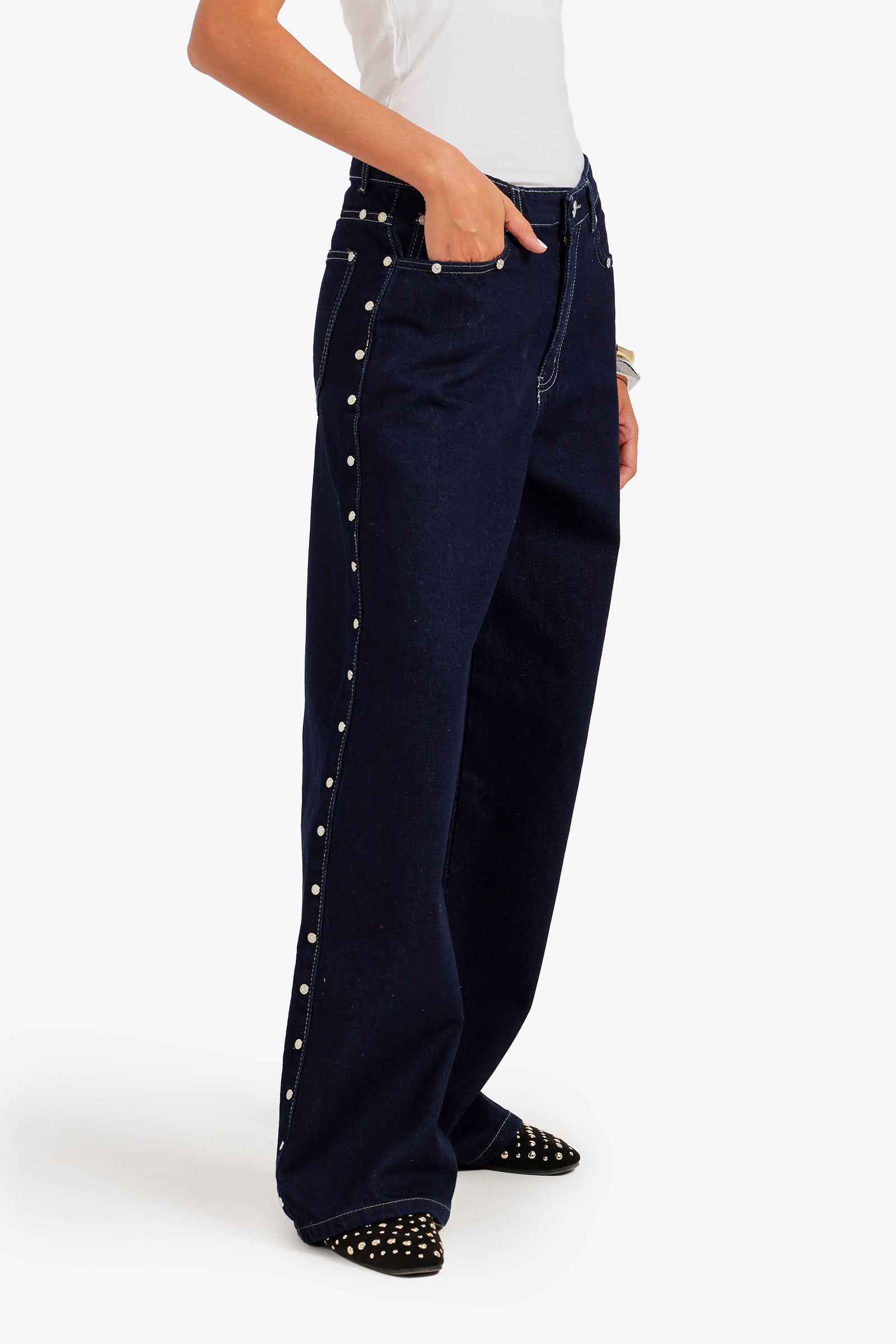 Side Studded Denim Pants