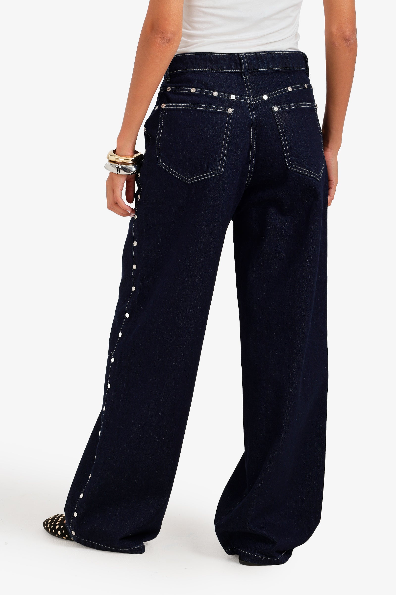 Side Studded Denim Pants