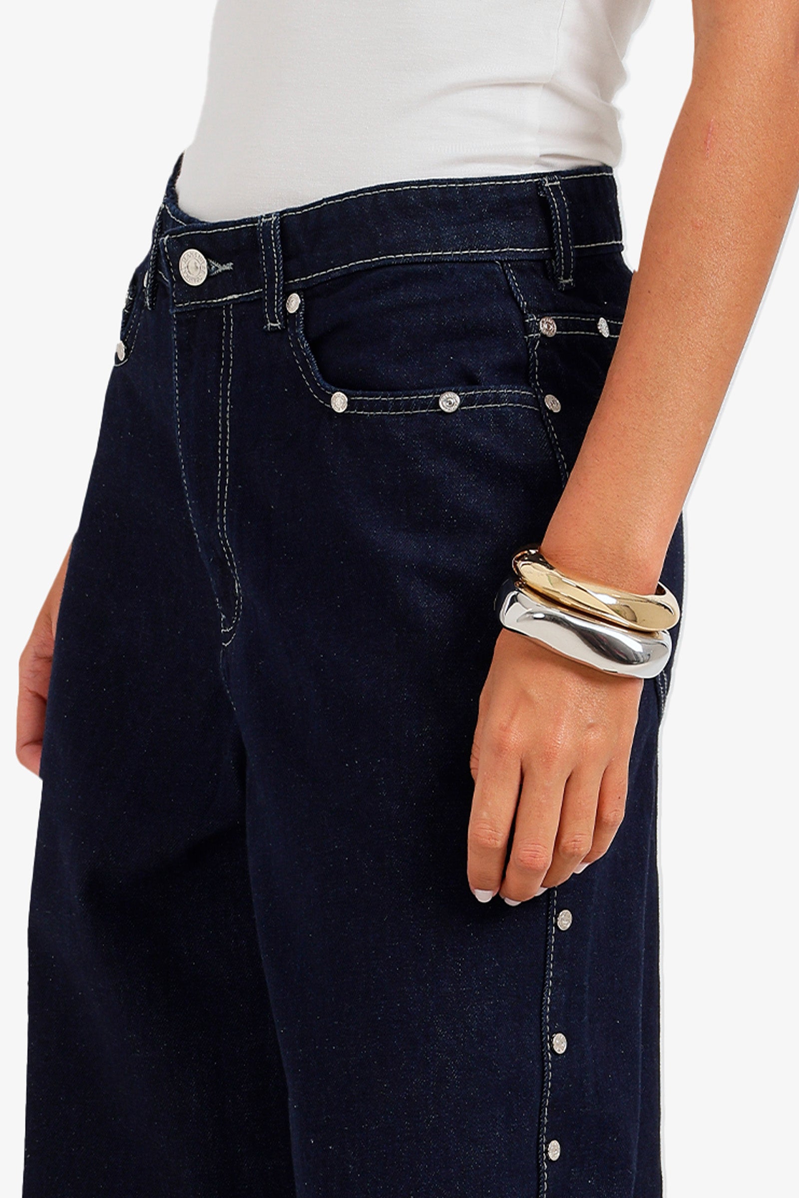 Side Studded Denim Pants