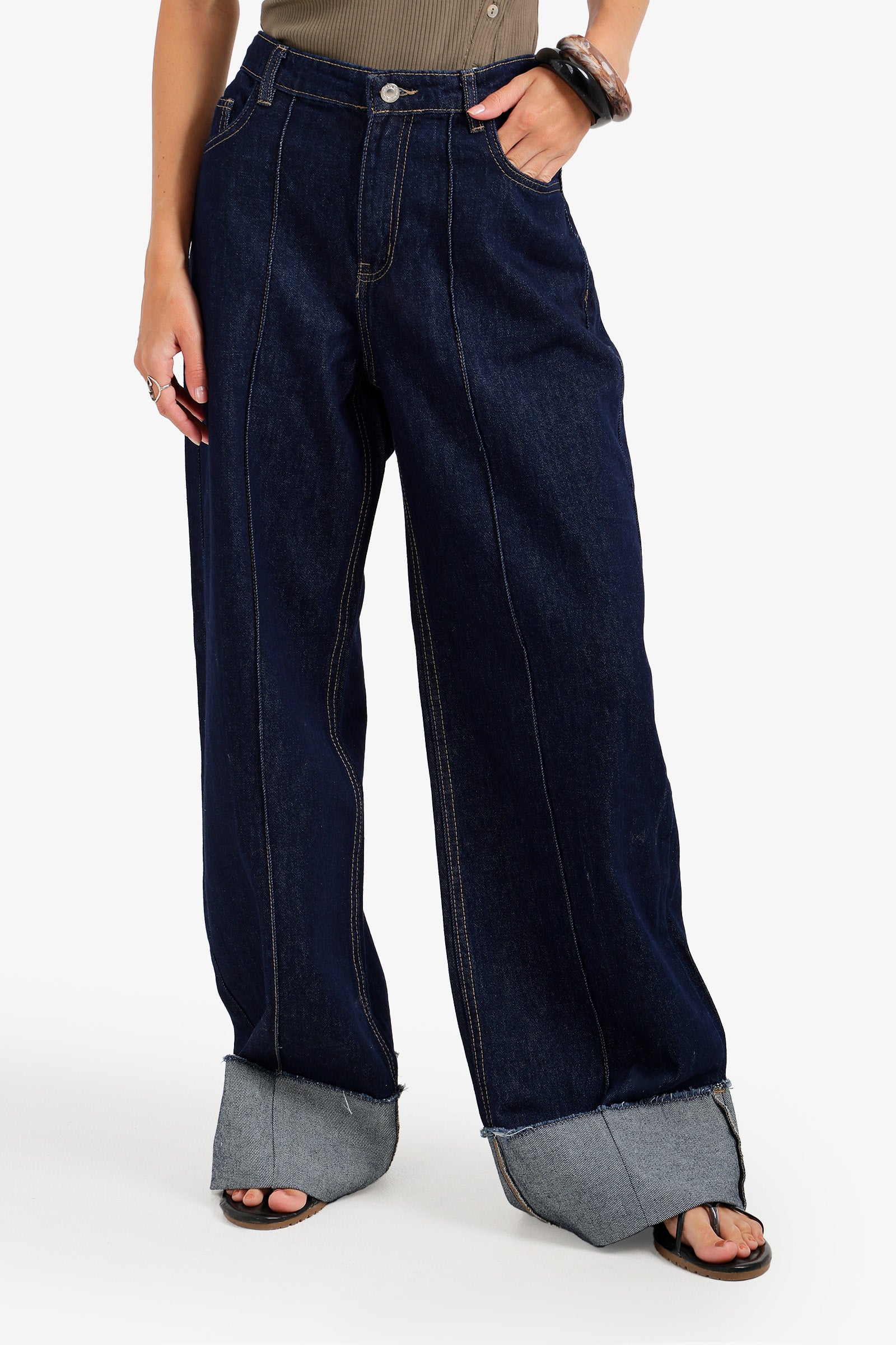 Folded-Cuff Denim Pants