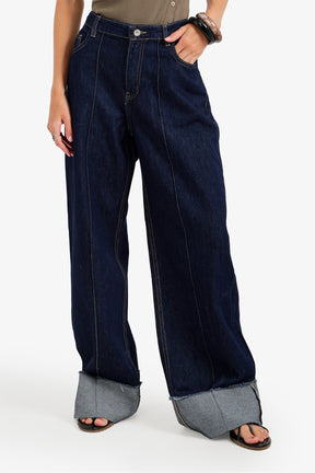 Folded-Cuff Denim Pants