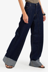 Folded-Cuff Denim Pants