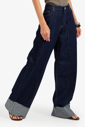 Folded-Cuff Denim Pants