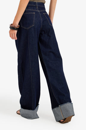 Folded-Cuff Denim Pants