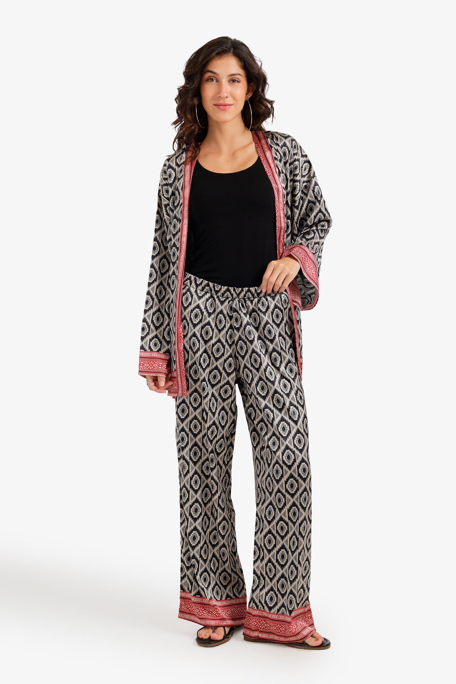 Geometric Satin Beach Kimono