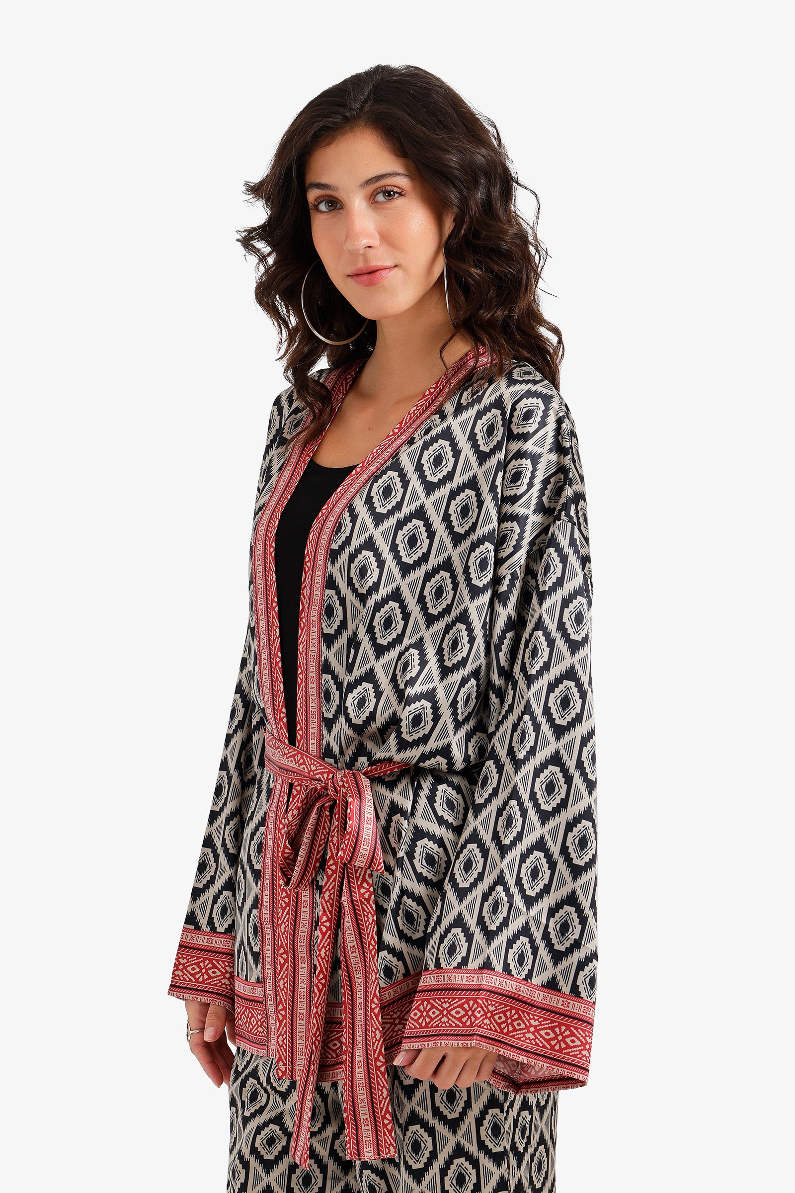 Geometric Satin Beach Kimono