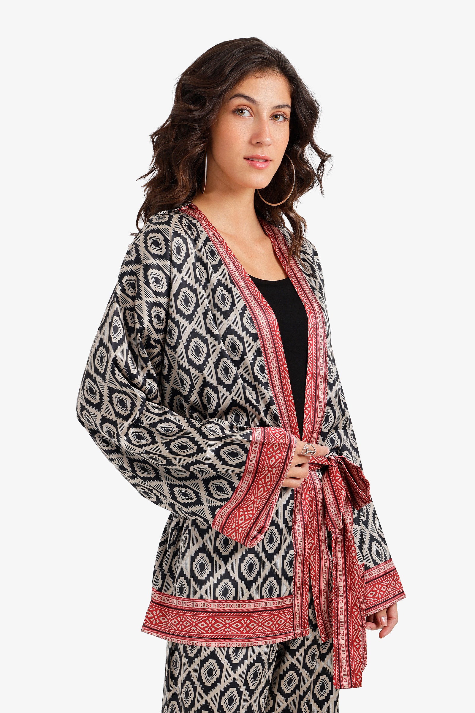 Geometric Satin Beach Kimono