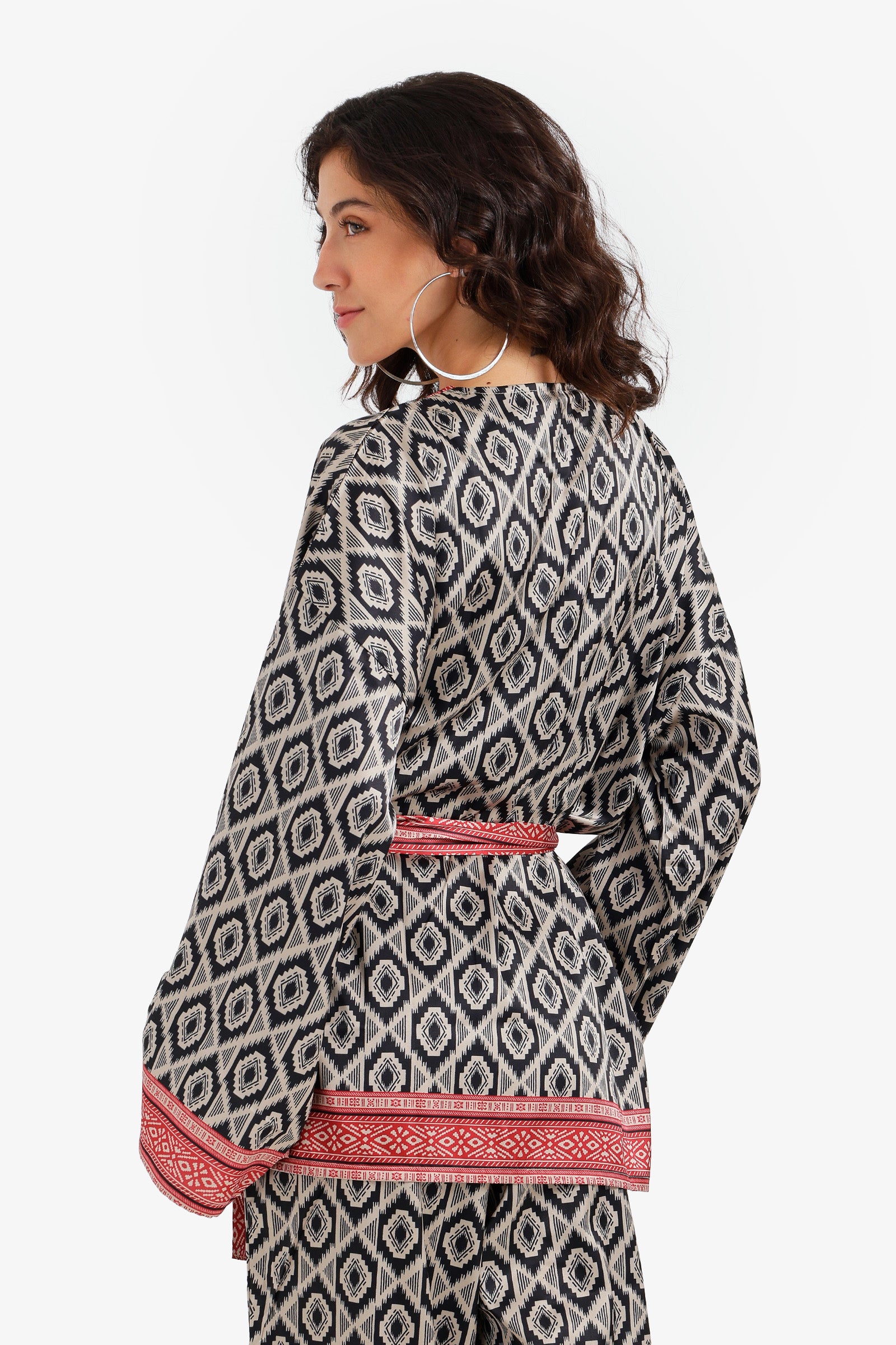 Geometric Satin Beach Kimono