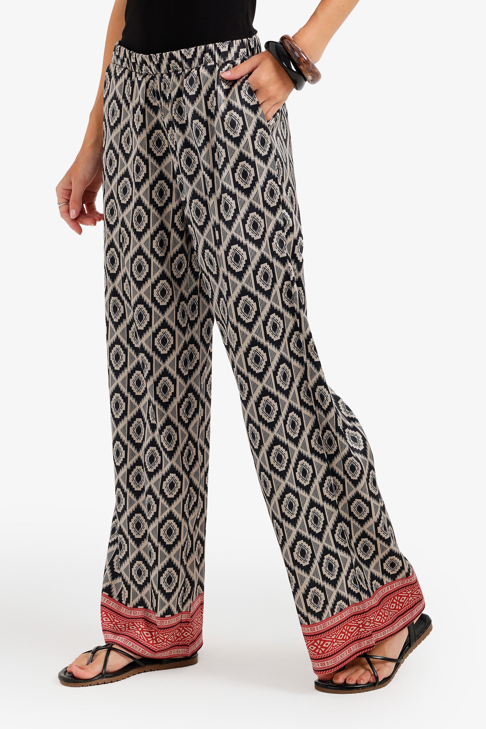 Geometric Satin Beach Pants