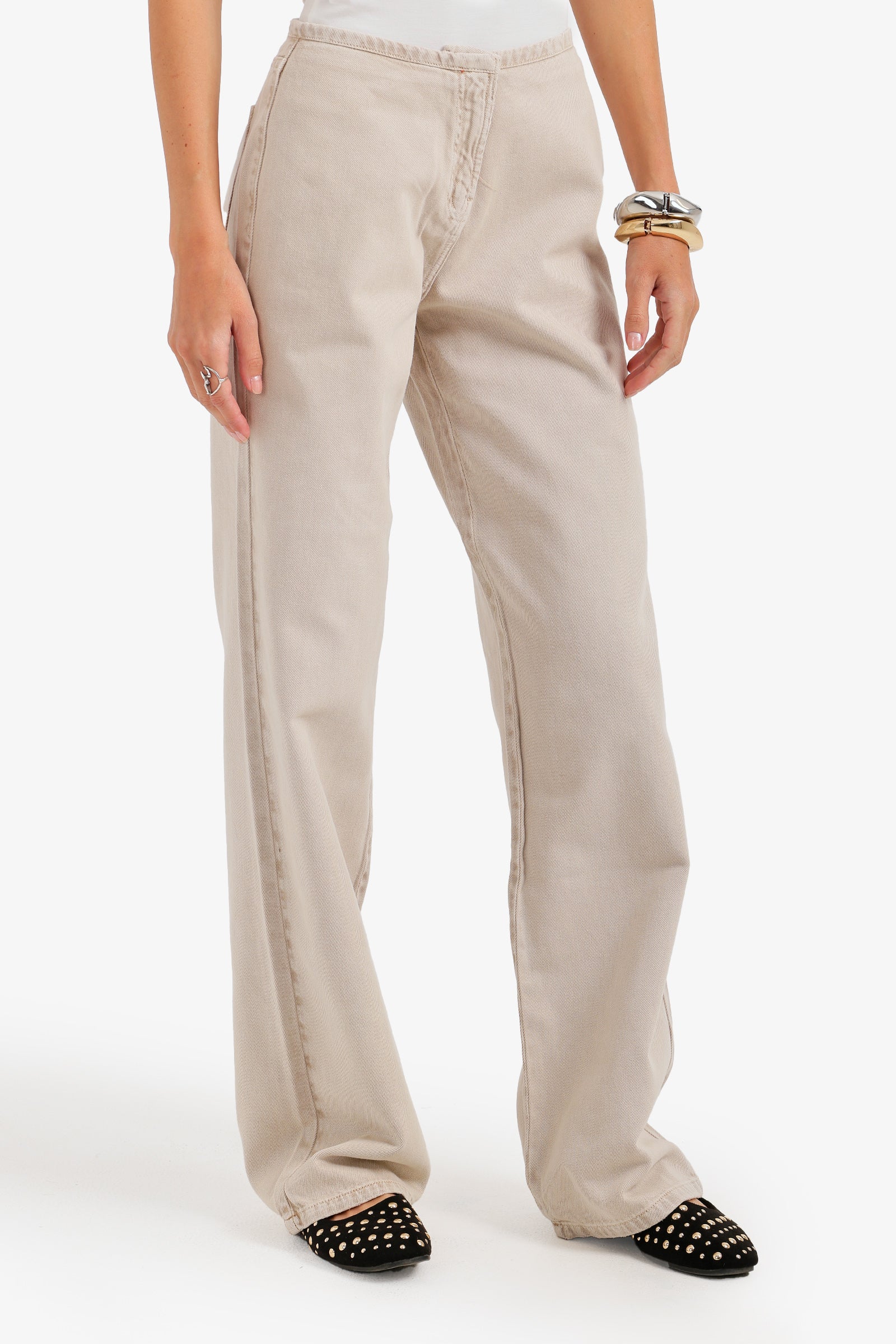 Hidden-Closure Denim Pants