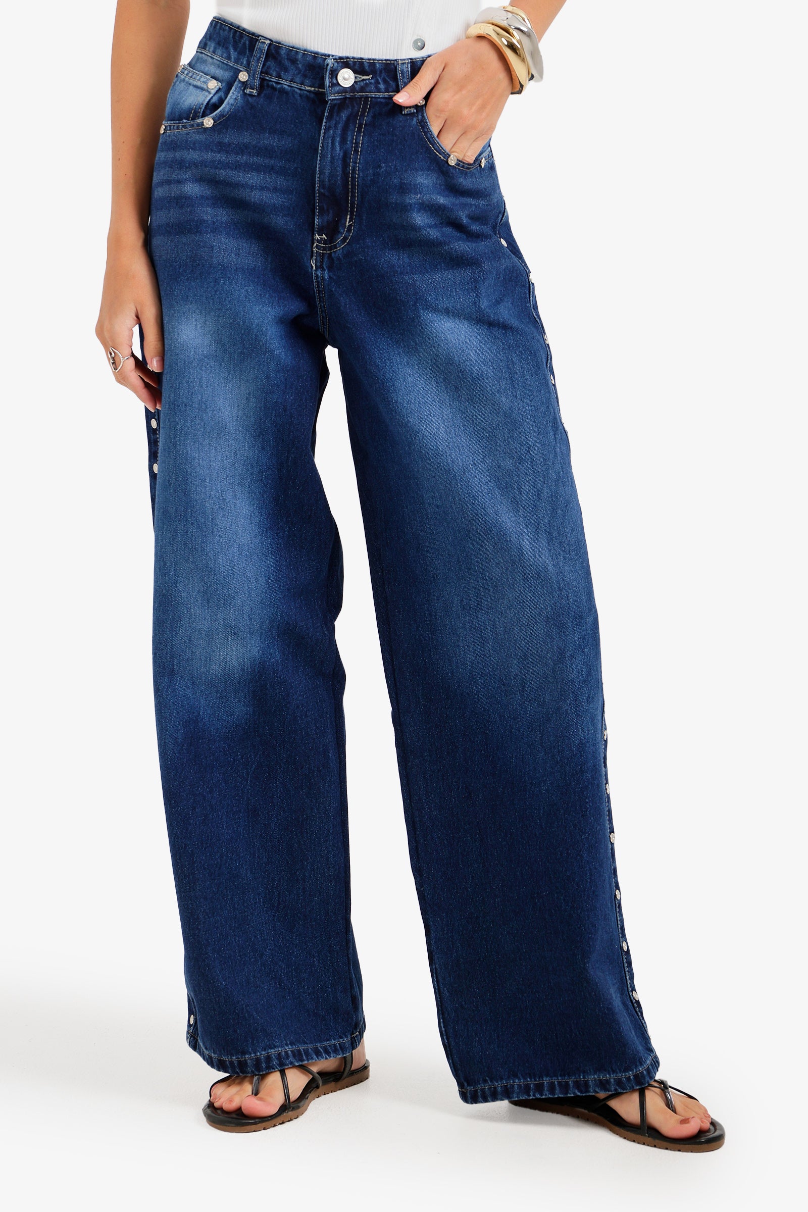 Side Studded Denim Pants