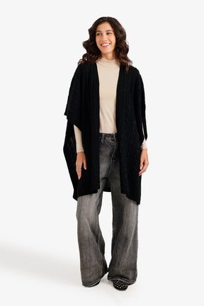 Cable Knit Open-Front Poncho