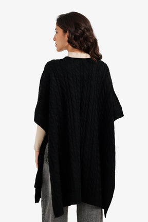 Cable Knit Open-Front Poncho