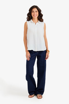Hidden-Closure Denim Pants