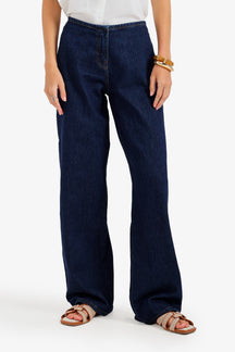 Hidden-Closure Denim Pants