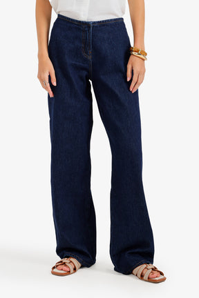 Hidden-Closure Denim Pants