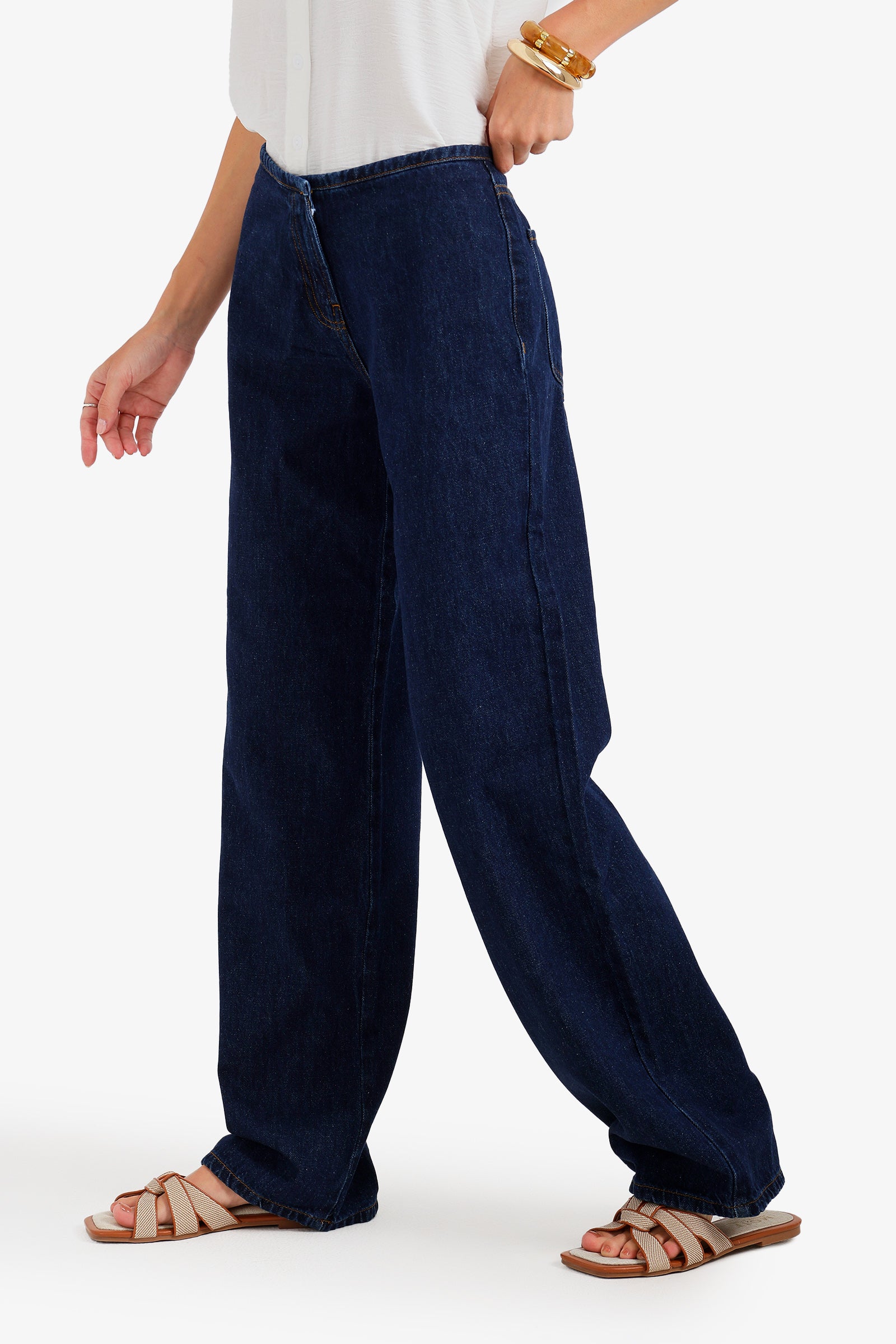 Hidden-Closure Denim Pants