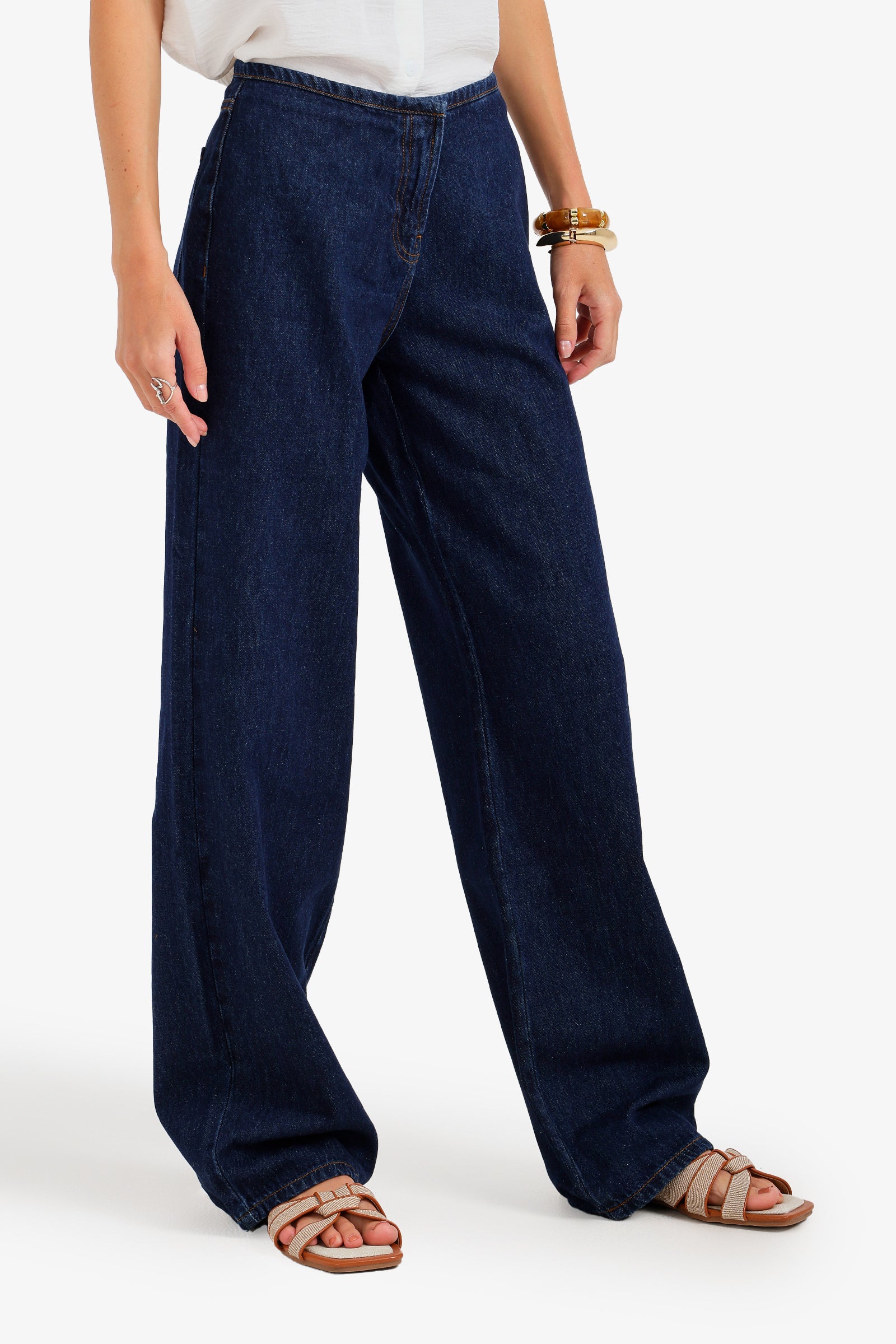 Hidden-Closure Denim Pants