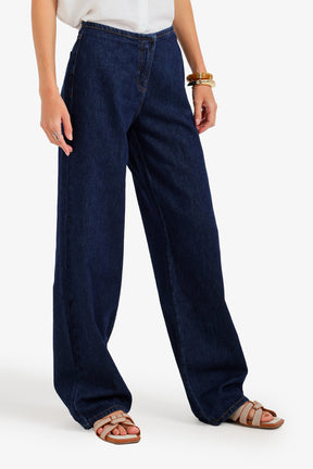 Hidden-Closure Denim Pants