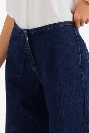 Hidden-Closure Denim Pants