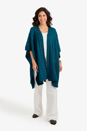 Cable Knit Open-Front Poncho