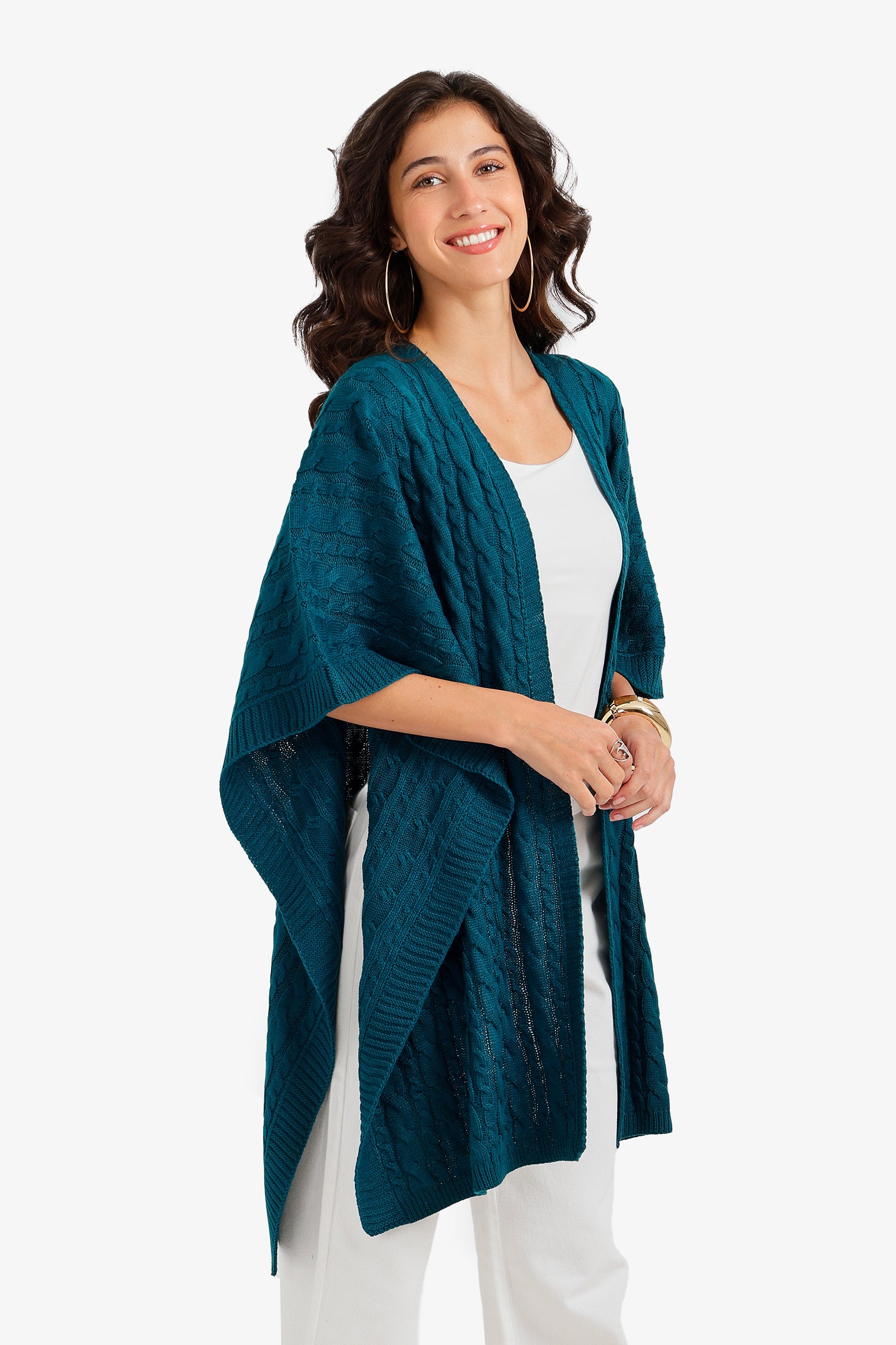 Cable Knit Open-Front Poncho