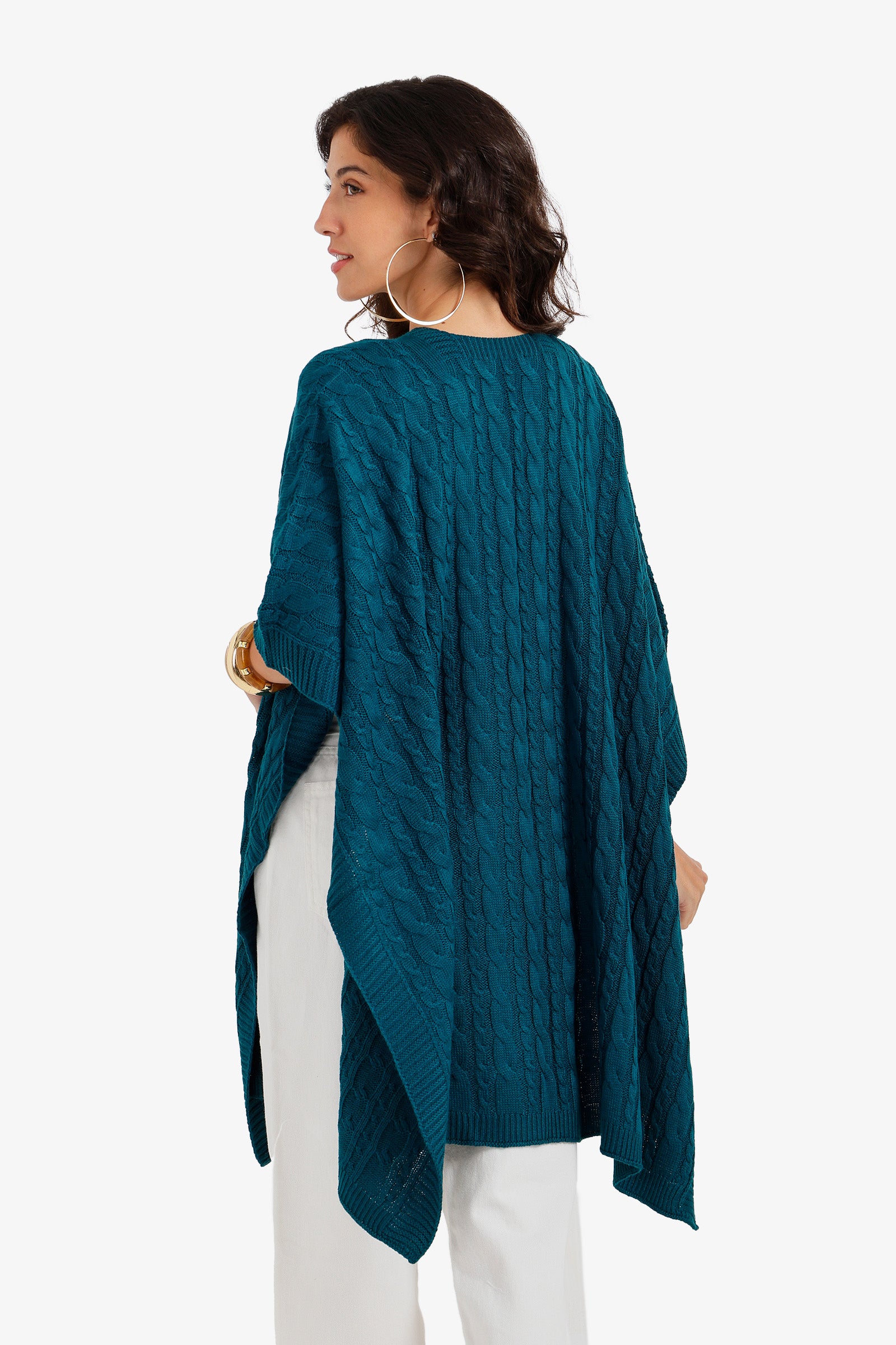 Cable Knit Open-Front Poncho