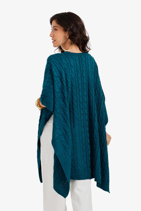 Cable Knit Open-Front Poncho
