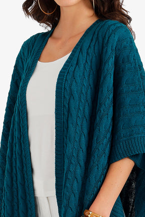 Cable Knit Open-Front Poncho