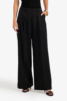 Wide-Leg Pinstripe Pants