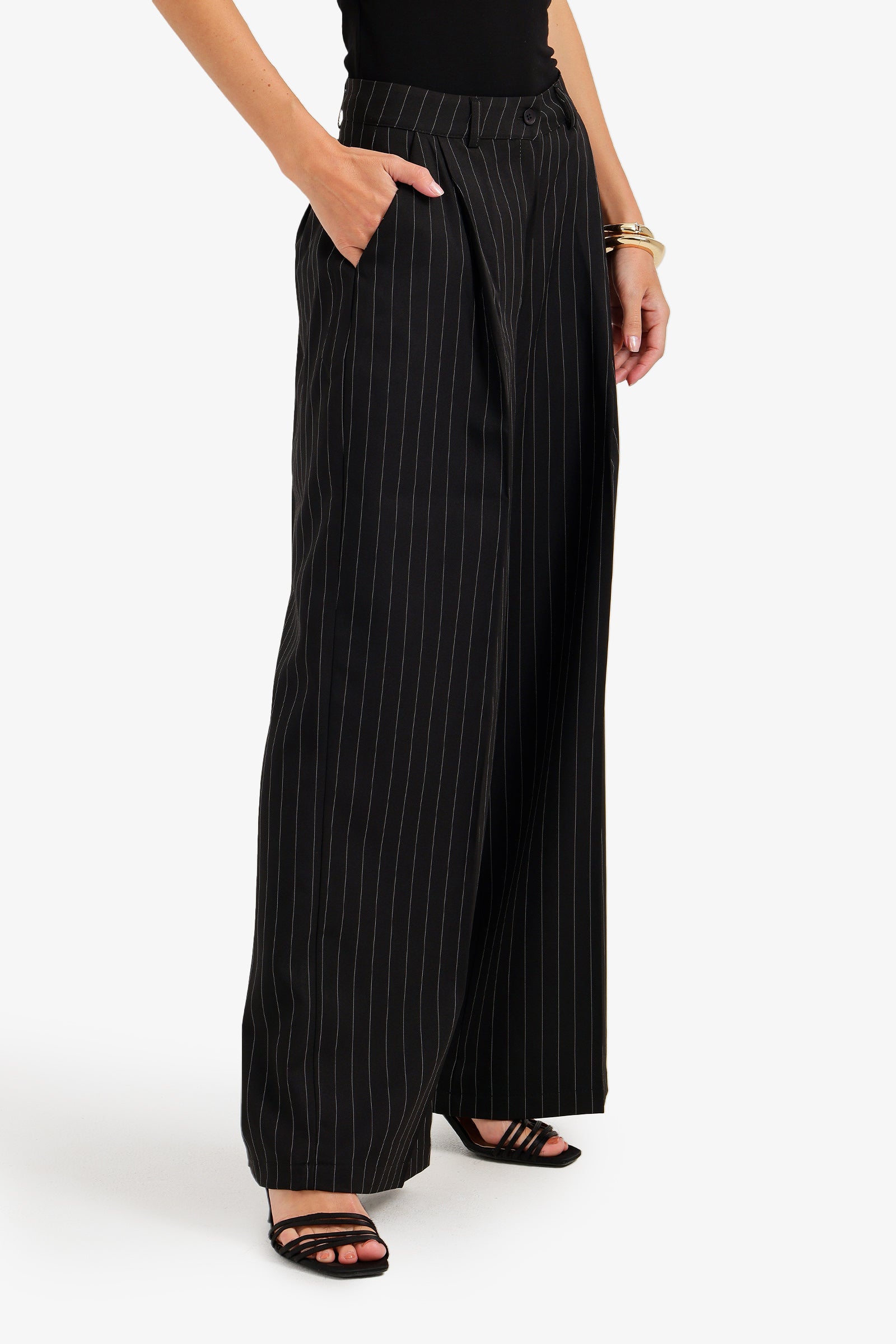Wide-Leg Pinstripe Pants
