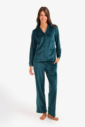 Notch Collar Velvet Pyjama