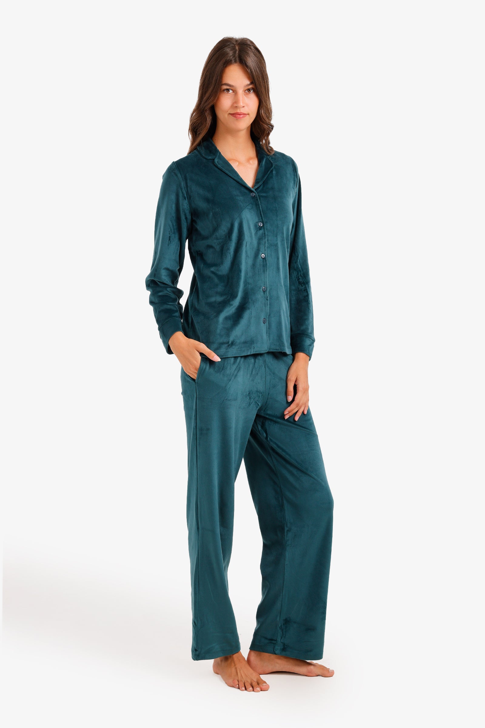 Notch Collar Velvet Pyjama