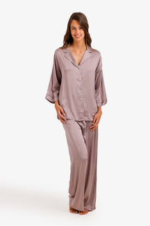 Contrast-Button Satin Set