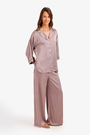 Contrast-Button Satin Set
