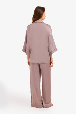 Contrast-Button Satin Set