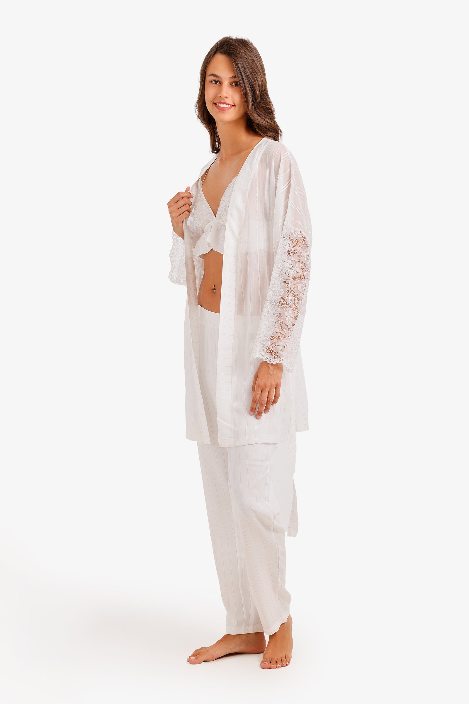 Lace Striped 3-Piece Pyjama