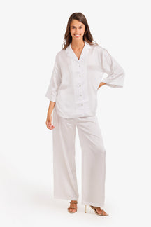 Contrast-Button Satin Set