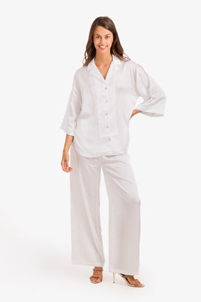 Contrast-Button Satin Set