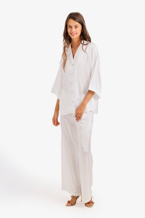 Contrast-Button Satin Set