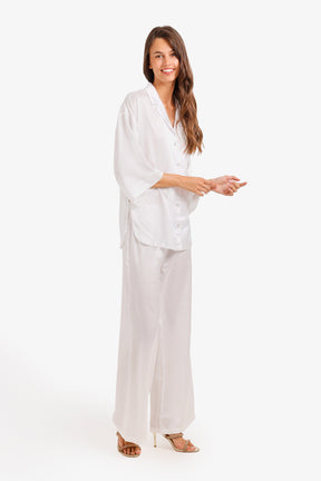 Contrast-Button Satin Set