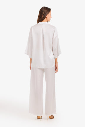 Contrast-Button Satin Set