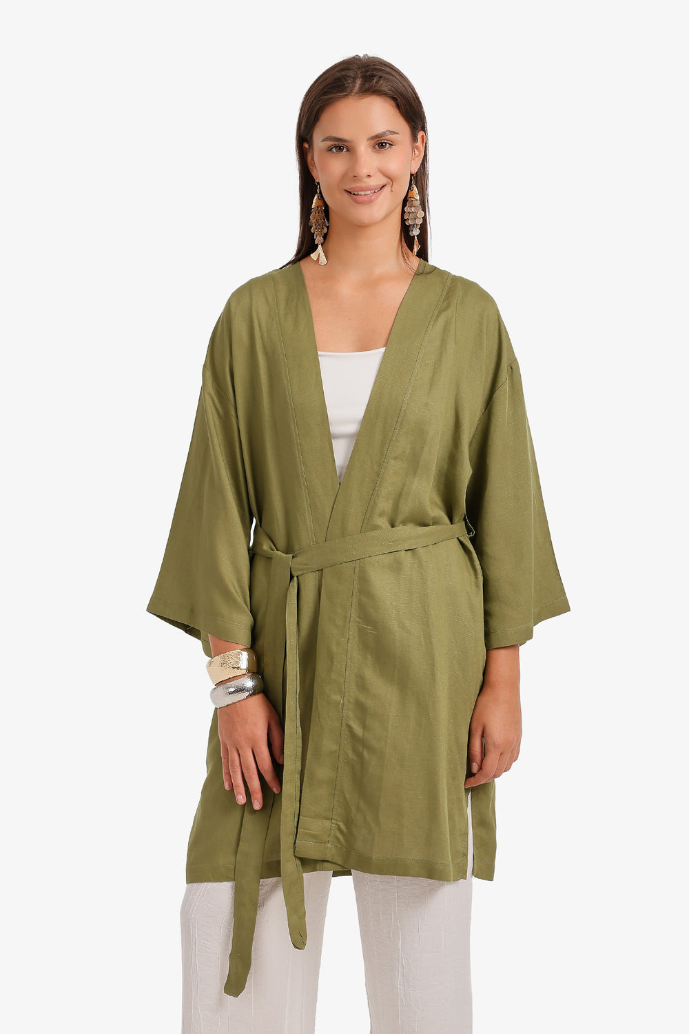Belted Open-Front Cardigan