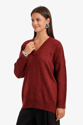 Ribbed-Trim Knit Pullover