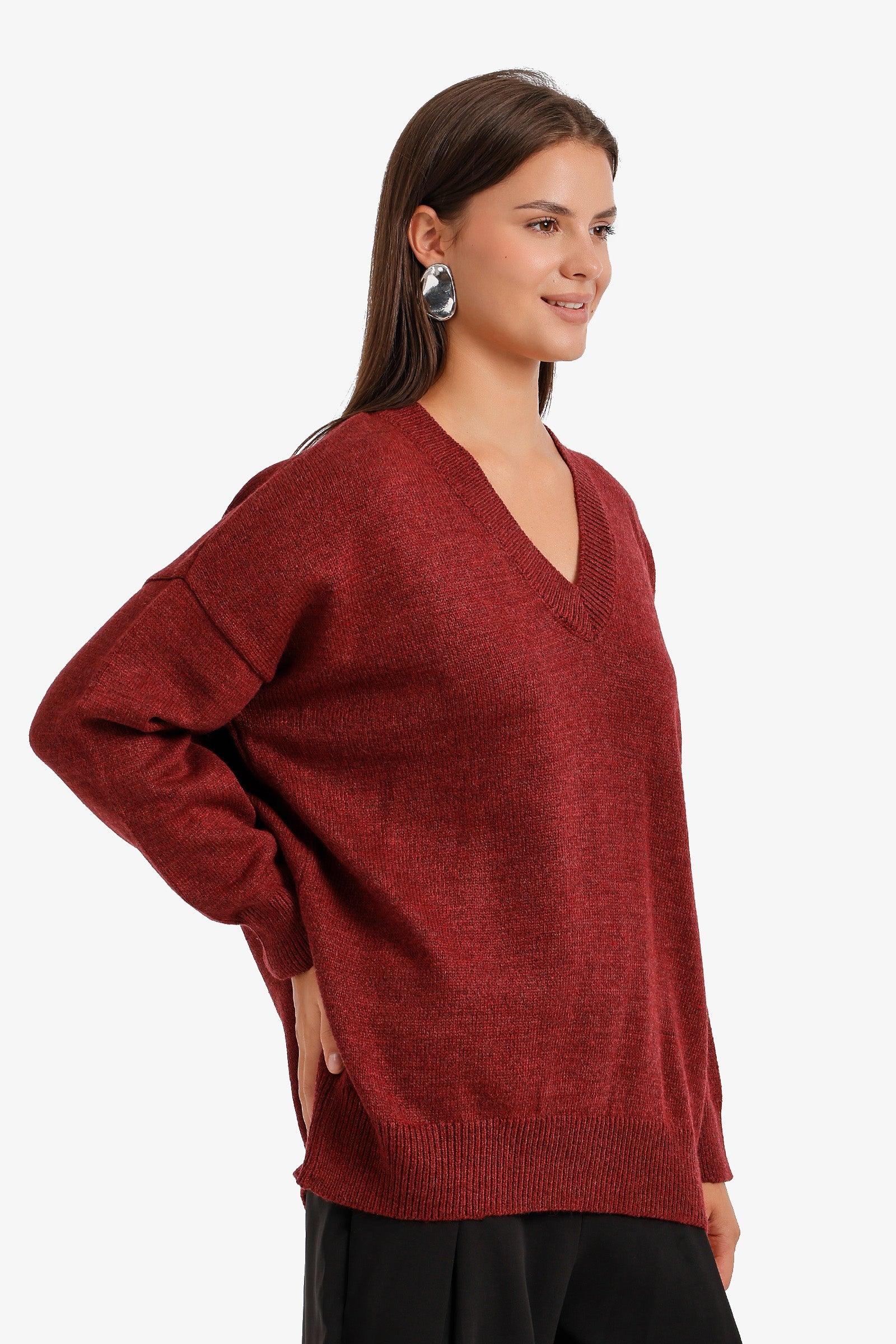 Ribbed-Trim Knit Pullover