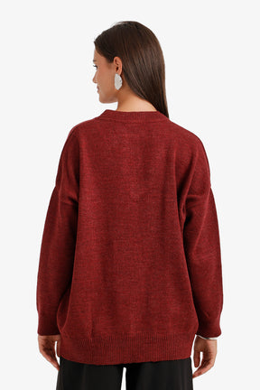 Ribbed-Trim Knit Pullover