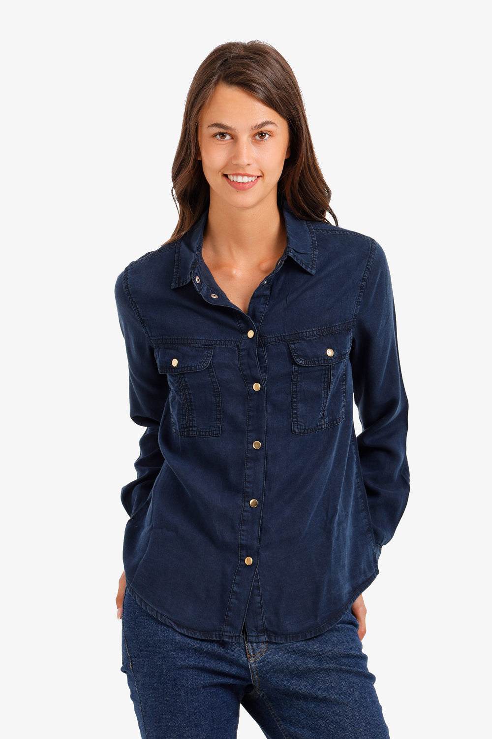 Snap-Button Denim Shirt