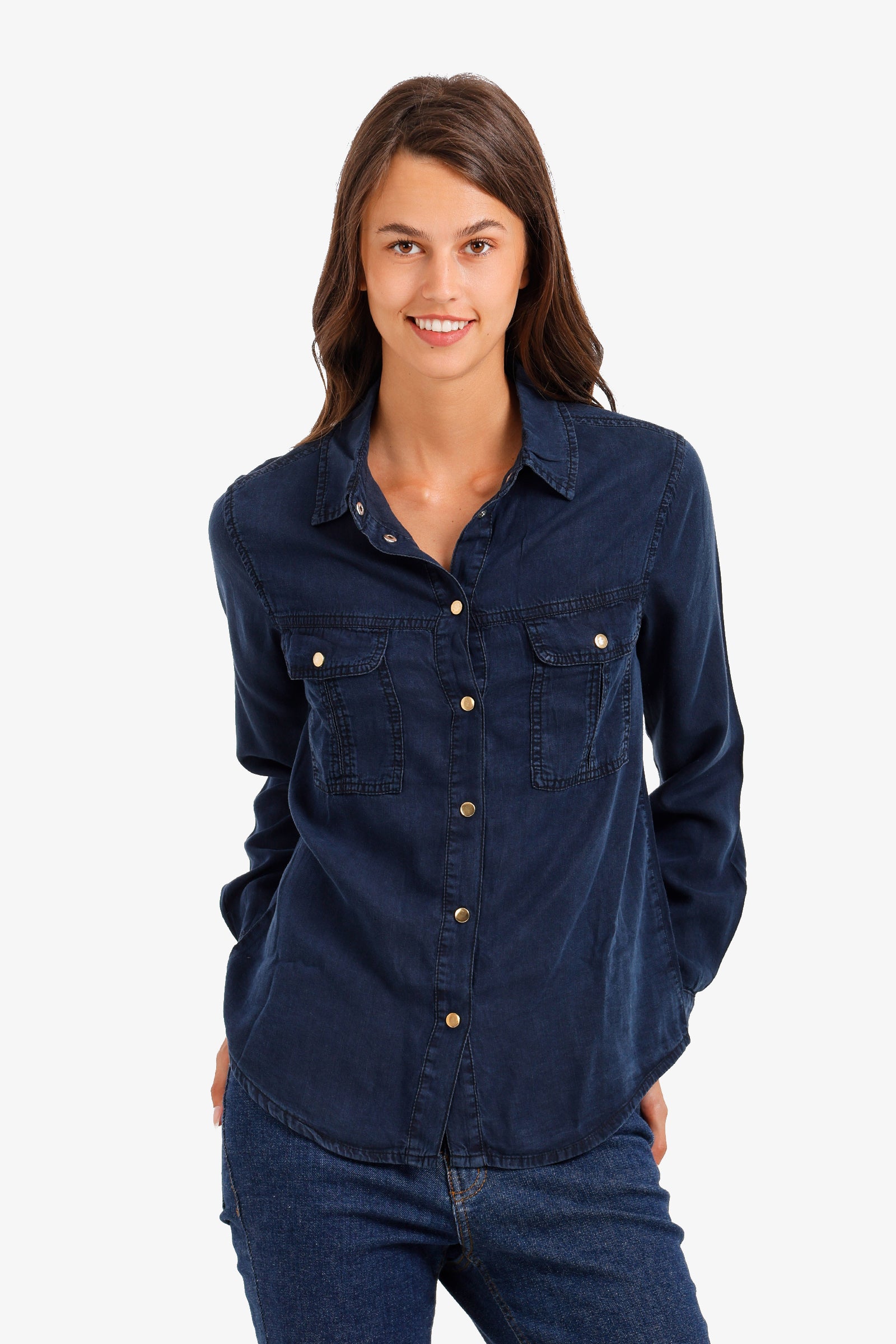 Snap-Button Denim Shirt