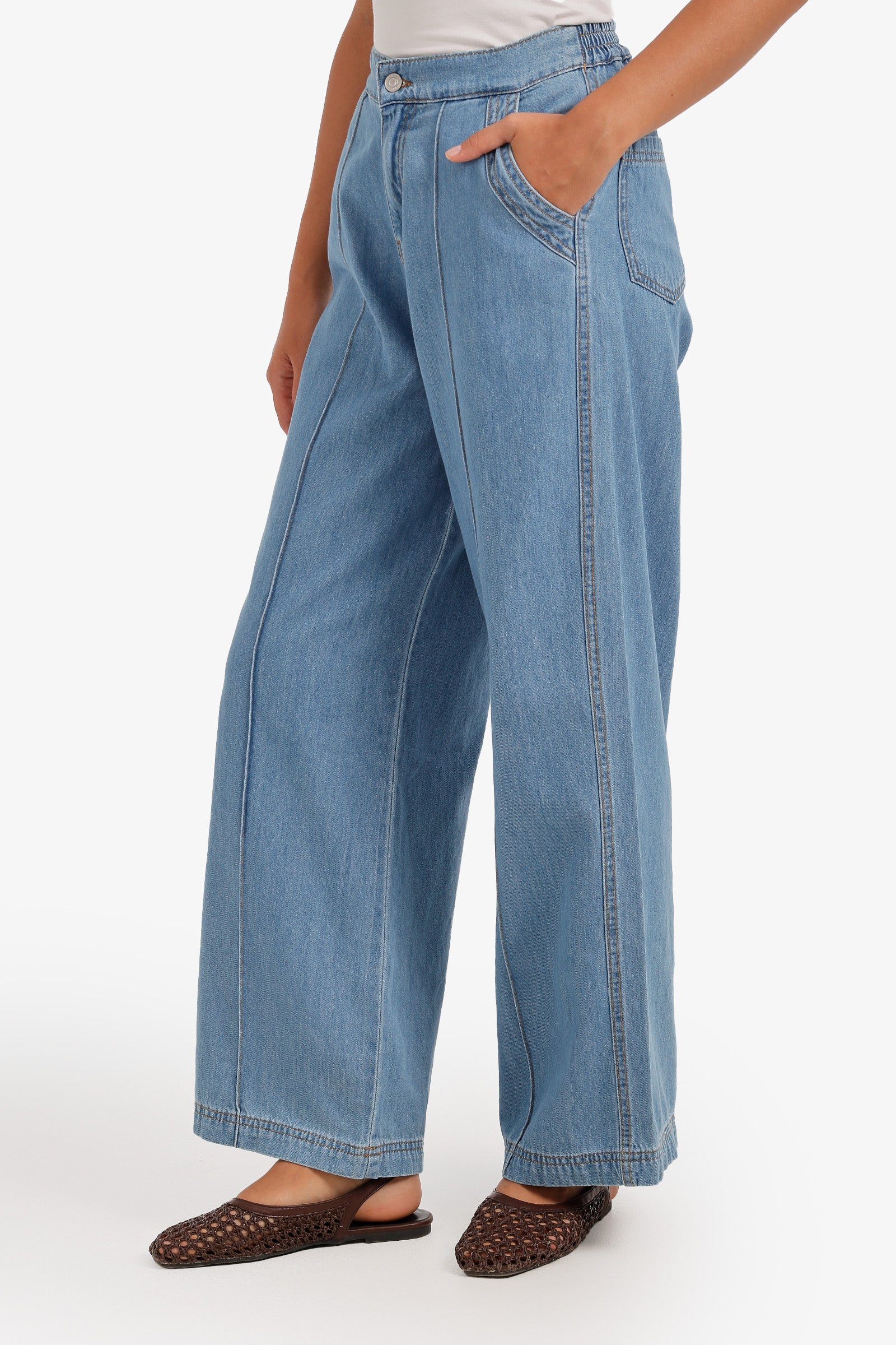 Front-Seam Denim Pants